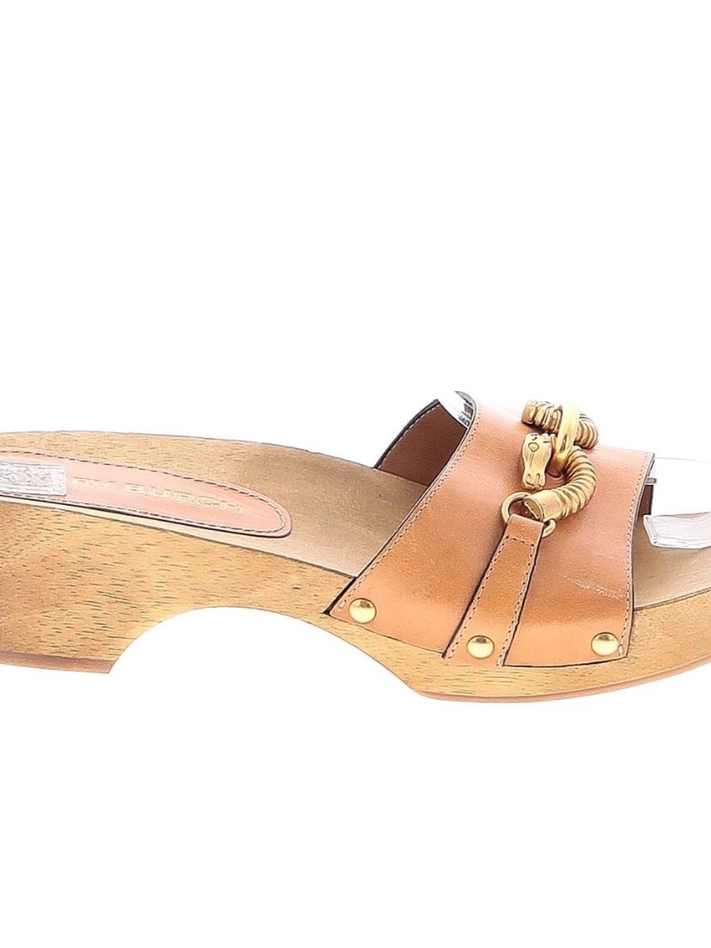 Tory Burch Tan Leather Slide with Gold-Tone Rope Accent